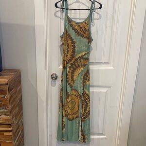 Free People Teal and Brown Tie-Dye Maxi Dress